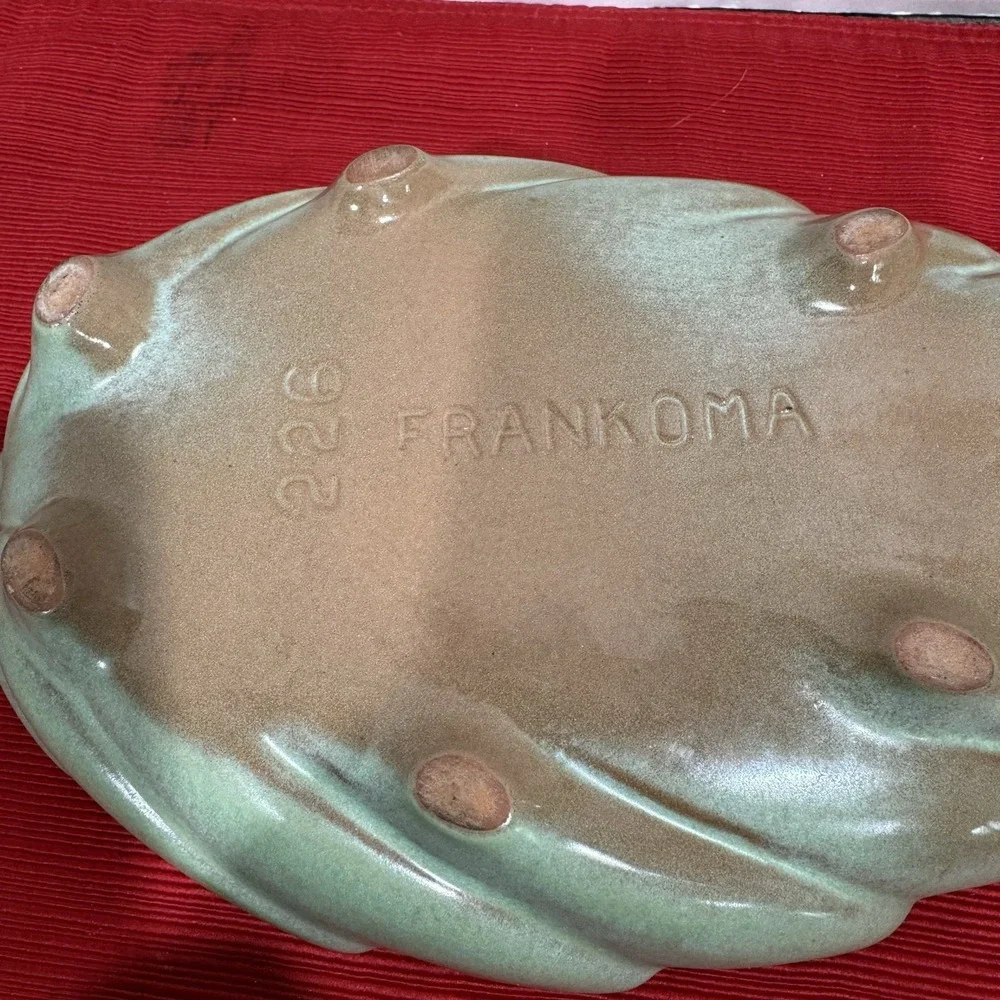 Vintage Frankoma Pottery Prairie Green Leaf Dish‎ 12.5